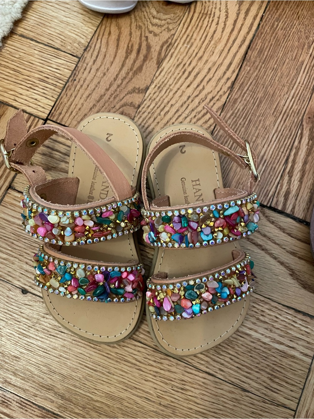 Handmade Kids Multicolor Beaded Leather Sandals from Greece